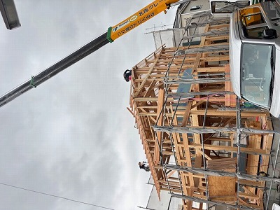 奈良平野木材木の家棟上げ